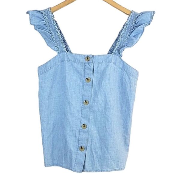 J. Crew Factory Tops - J. Crew, Chambray button-front tank top with ruffle straps_Size XS